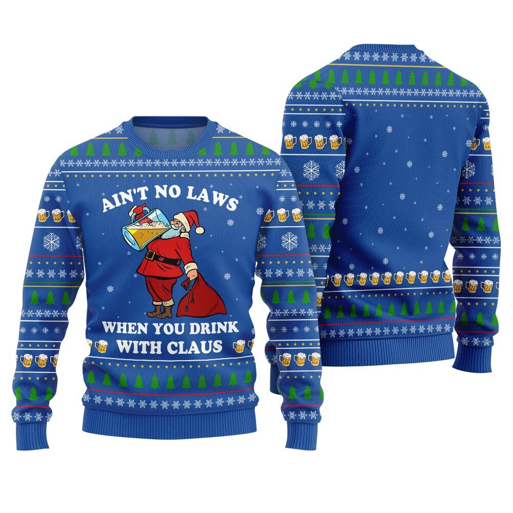Funny Santa With Beer Ugly Christmas Sweater