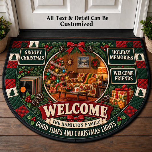 1970s Family Christmas Personalized Half Round Mat | 5To9Vibe