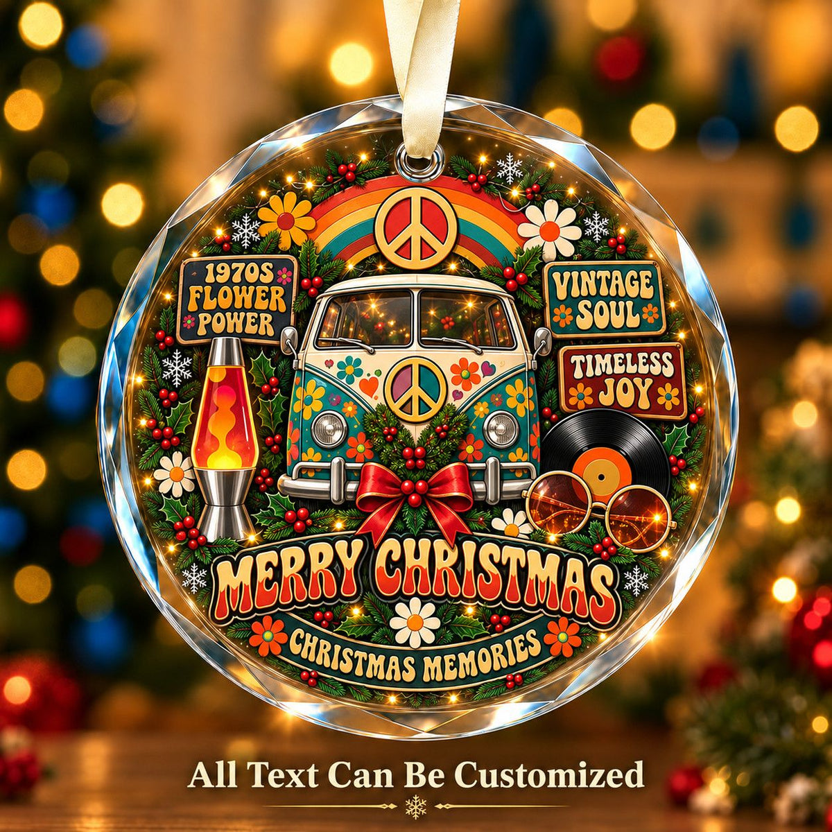 1970s Flower Power Personalized Glass Ornament | 5To9Vibe