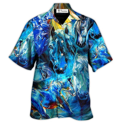 Hawaiian Shirt / Adults / S Horse Face Blue Light Cool Art Style - Hawaiian Shirt 