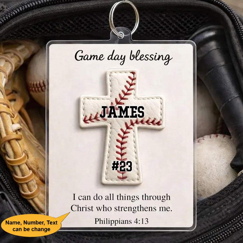 Llavero personalizado con bendición para el día del partido, diseño de béisbol cristiano, regalo de llavero personalizado