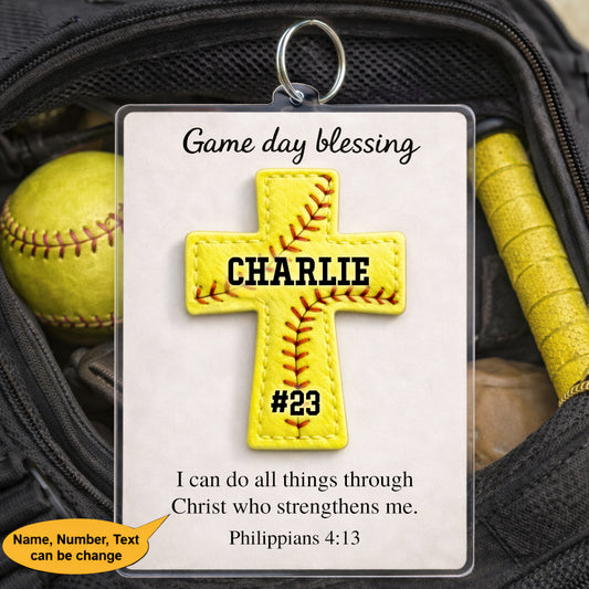 Personalized Christian Softball Bag Tag  Game Day Blessing ,Keychain, Custom Keychain Gift