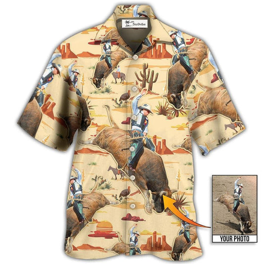 Hawaiian Shirt / Adults / S Cowboy Bull Riding Tropical Custom Photo - Hawaiian Shirt 