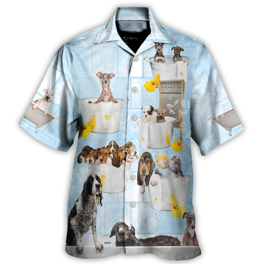 Hawaiian Shirt / Adults / S Dog Grooming Shower Happy In Bathroom - Hawaiian Shirt 