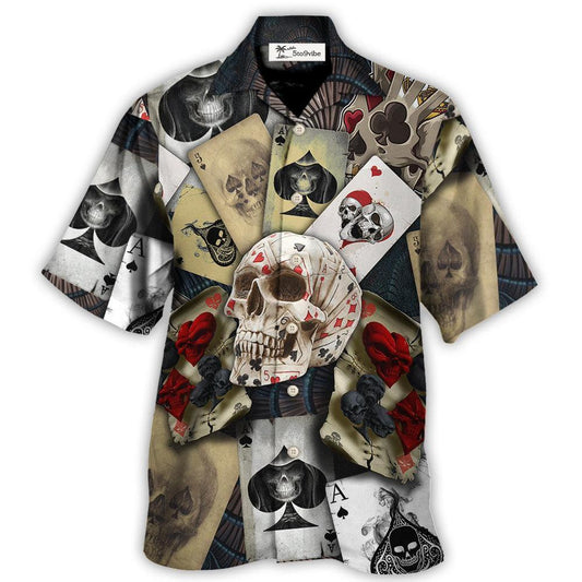 Skull Gambling Card Retro Art - Unisex Hawaiian Shirt For Men and Women