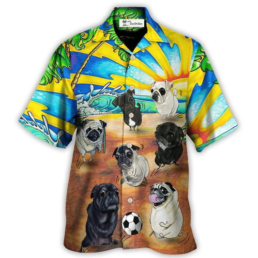 Hawaiian Shirt / Adults / S Soccer Beach Sports Pug Dog Beach - Hawaiian Shirt 