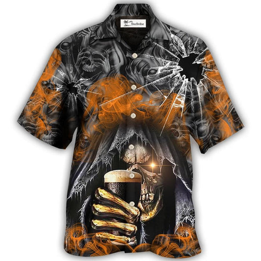 Hawaiian Shirt / Adults / S Skull Dark Drinking Orange Smoke Lighting - Hawaiian Shirt 