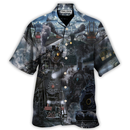 Hawaiian Shirt / Adults / S Train Emerging From A Cloud Of Steam In The Middle Night - Hawaiian Shirt 