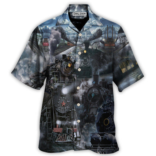 Hawaiian Shirt / Adults / S Train Emerging From A Cloud Of Steam In The Middle Night - Hawaiian Shirt 