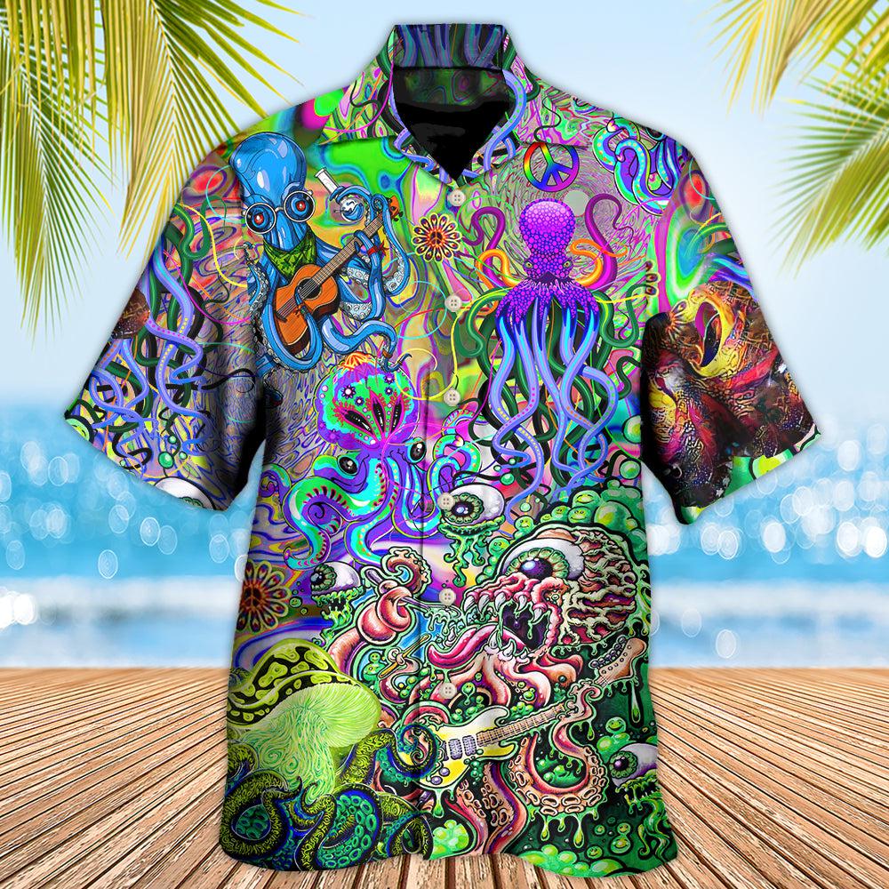 Hippie Funny Octopus Love Music Colorful Ocean - Hawaiian Shirt 