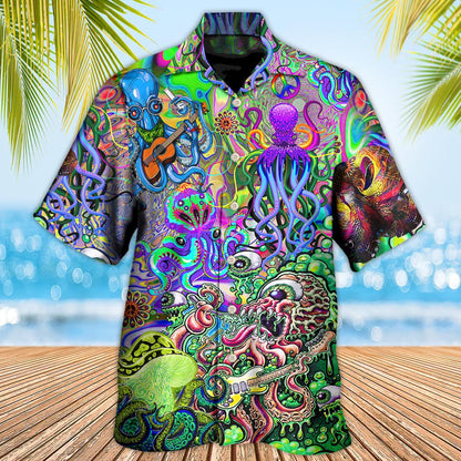 Hippie Funny Octopus Love Music Colorful Ocean - Hawaiian Shirt 
