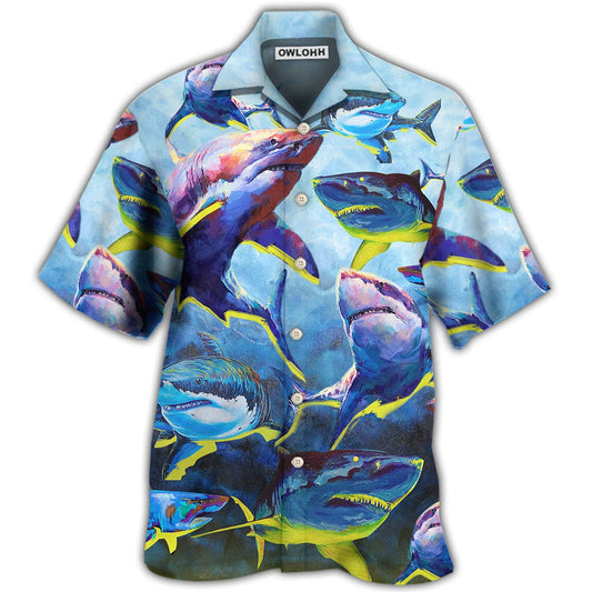 Hawaiian Shirt / Adults / S Shark Family Blue And Yellow Light - Hawaiian Shirt 