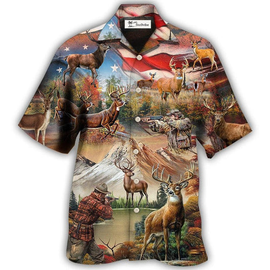 Hawaiian Shirt / Adults / S Hunting Independence Day Deer American Flag - Hawaiian Shirt 