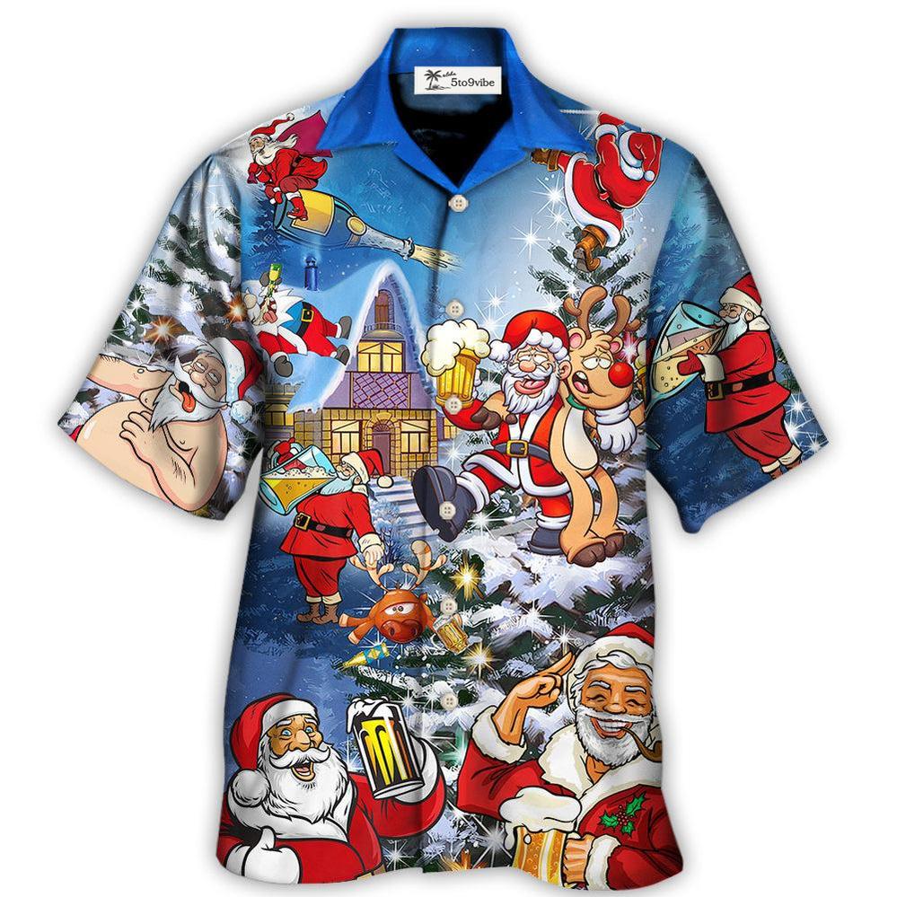 Hawaiian Shirt / Adults / S Christmas Funny Santa Claus Drinking Beer Troll Xmas - Hawaiian Shirt 