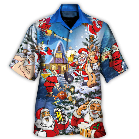 Hawaiian Shirt / Adults / S Christmas Funny Santa Claus Drinking Beer Troll Xmas - Hawaiian Shirt 