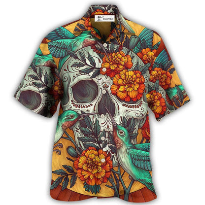 Hawaiian Shirt / Adults / S Skull Floral Skull Hummingbird - Hawaiian Shirt 