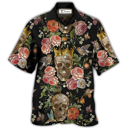 Hawaiian Shirt / Adults / S Skull And Flowers Art - Hawaiian Shirt 