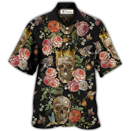 Hawaiian Shirt / Adults / S Skull And Flowers Art - Hawaiian Shirt 