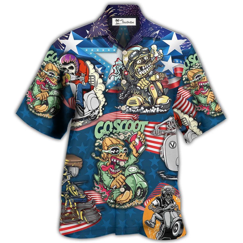 Hawaiian Shirt / Adults / S Scooter And Skull USA Flag - Hawaiian Shirt 
