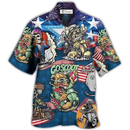 Hawaiian Shirt / Adults / S Scooter And Skull USA Flag - Hawaiian Shirt 
