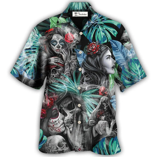 Hawaiian Shirt / Adults / S Skull Tropical White Smoke Red Flower - Hawaiian Shirt 