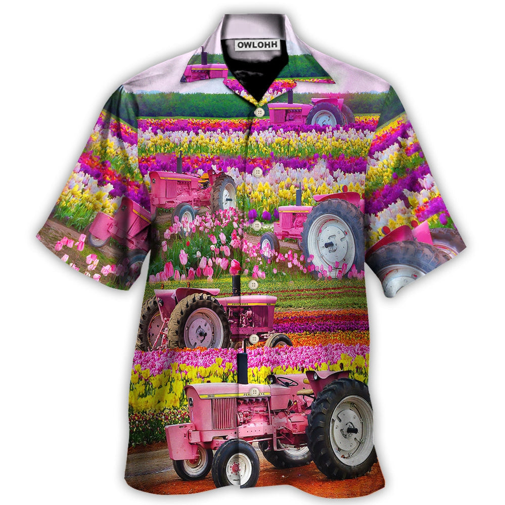 Hawaiian Shirt / Adults / S Tractor In Field Tulip Rural Landscape Majestically - Hawaiian Shirt 