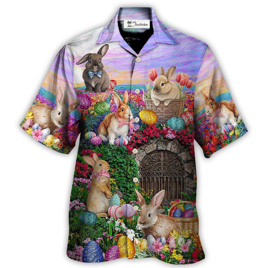 Easter Rabbit Chilling In The Flower Landscape Watercolor Style - Hawaiian Shirt 