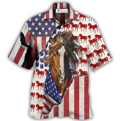 Hawaiian Shirt / Adults / S Horse Patriotic Horse American Flag - Hawaiian Shirt 