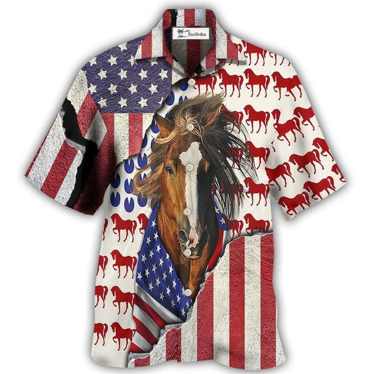 Hawaiian Shirt / Adults / S Horse Patriotic Horse American Flag - Hawaiian Shirt 