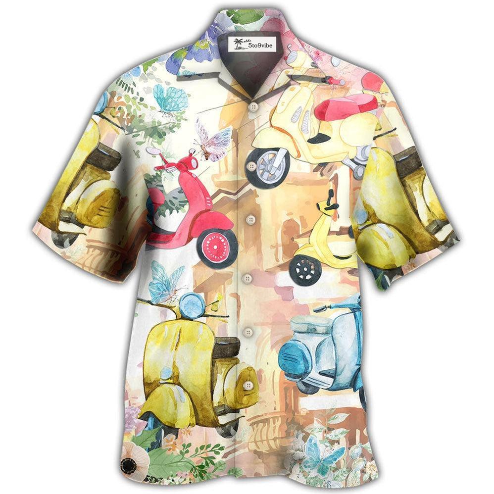Hawaiian Shirt / Adults / S Scooter And Flowers Watercolor Art - Hawaiian Shirt 