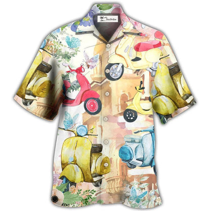 Hawaiian Shirt / Adults / S Scooter And Flowers Watercolor Art - Hawaiian Shirt 