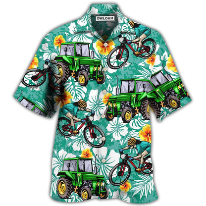 Hawaiian Shirt / Adults / S Tractor I Like Tractors And Mountain Biking - Hawaiian Shirt 