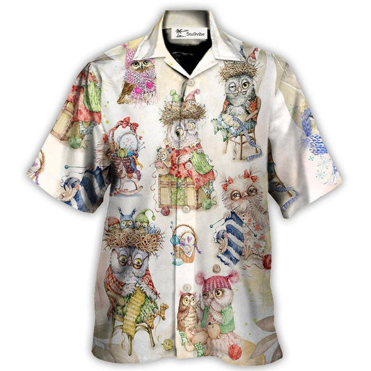 Owl Knitting Is Happy Place - Hawaiian Shirt 