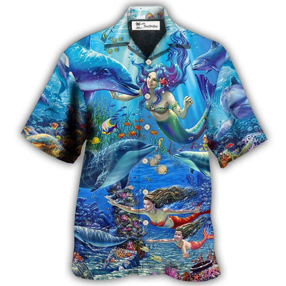 Hawaiian Shirt / Adults / S Dolphin Mermaid Lover Blue Sea Style - Hawaiian Shirt 