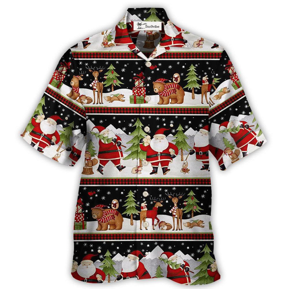 Hawaiian Shirt / Adults / S Christmas Happy Night With Santa Reindeer And Bear - Hawaiian Shirt 