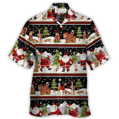 Hawaiian Shirt / Adults / S Christmas Happy Night With Santa Reindeer And Bear - Hawaiian Shirt 