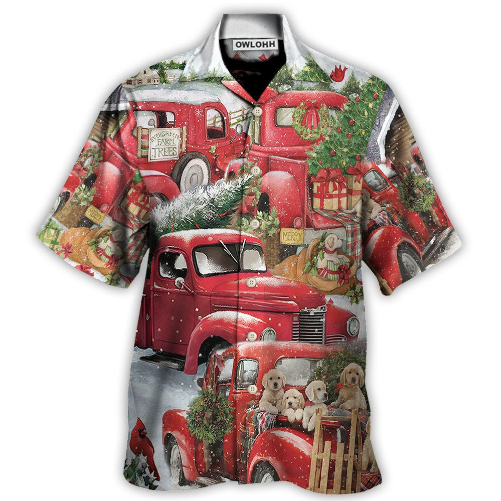 Christmas Red Truck With Xmas Tree And Little Puppy - Hawaiian Shirt 