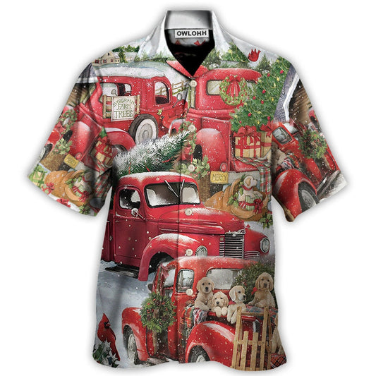 Christmas Red Truck With Xmas Tree And Little Puppy - Hawaiian Shirt 