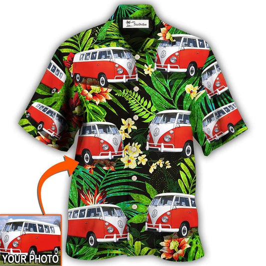 Hawaiian Shirt / Adults / S Hippie Van Volkswagen Camper Van Tropical Flower Custom Photo - Hawaiian Shirt 