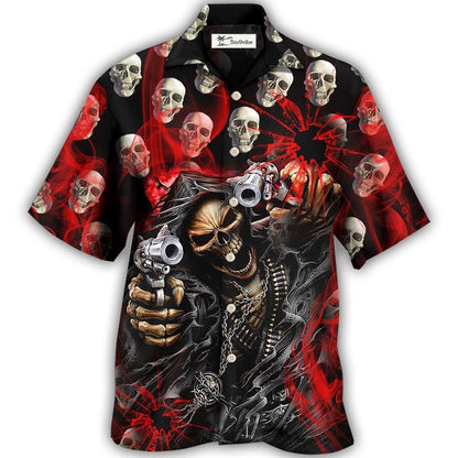 Hawaiian Shirt / Adults / S Skull Dark Gun Red Smoke Lighting - Hawaiian Shirt 