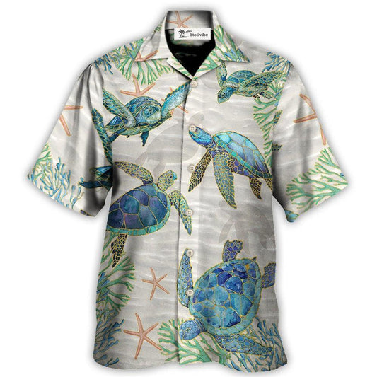 Hawaiian Shirt / Adults / S Turtle Peaceful Relaxing Calm Of The Beach And Ship With Sails - Hawaiian Shirt 