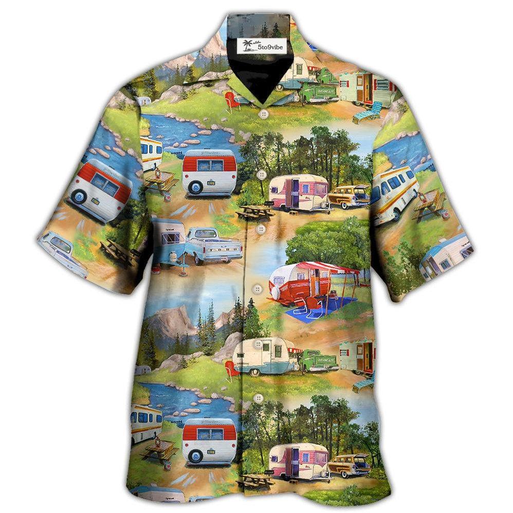 Hawaiian Shirt / Adults / S Camping Vintage Caravans Happy Life - Hawaiian Shirt 