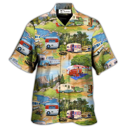 Hawaiian Shirt / Adults / S Camping Vintage Caravans Happy Life - Hawaiian Shirt 