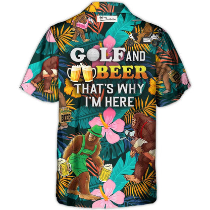 Golf Funny Bigfoot Playing Golf Golf and Beer Tropical Lover - Unisex Hawaiian Shirt For Men and Women