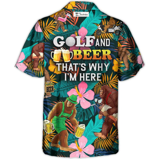 Golf Funny Bigfoot Playing Golf Golf and Beer Tropical Lover - Unisex Hawaiian Shirt For Men and Women