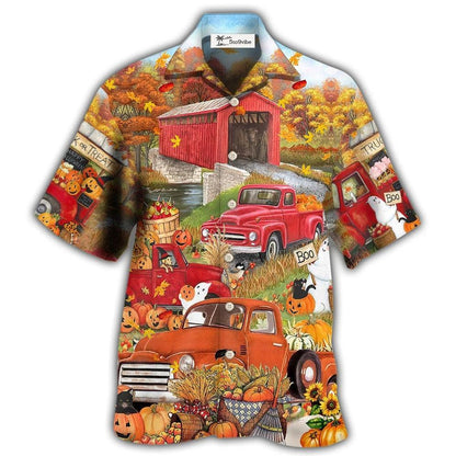 Hawaiian Shirt / Adults / S Halloween Truck With Pumpkin In Town - Hawaiian Shirt 