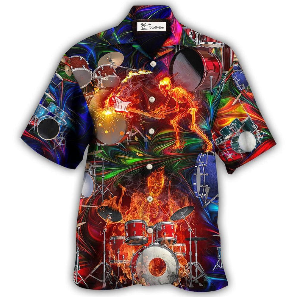 Hawaiian Shirt / Adults / S Drum Is My Life Fire Skull Colorful Style - Hawaiian Shirt 