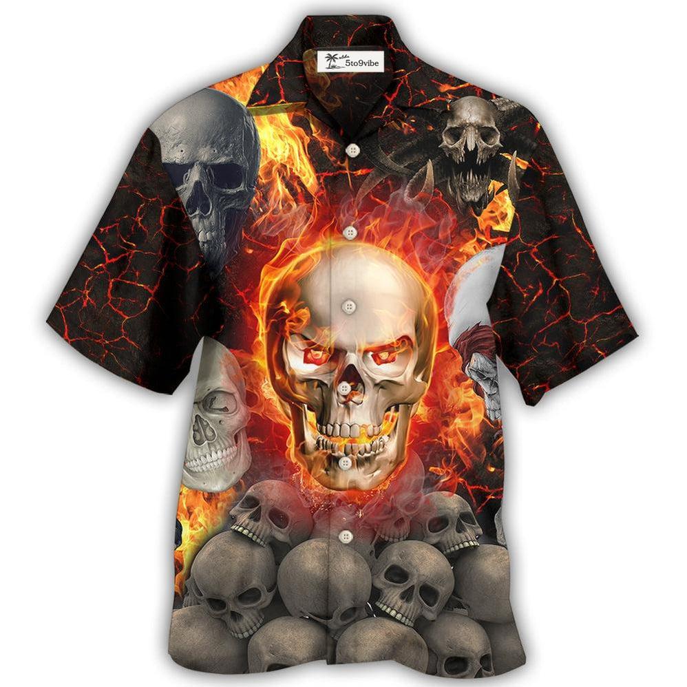 Hawaiian Shirt / Adults / S Skull Lava On Fire - Hawaiian Shirt 