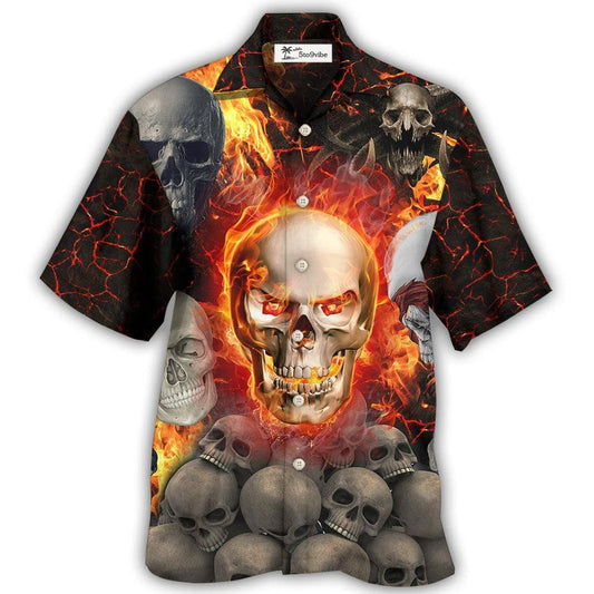 Hawaiian Shirt / Adults / S Skull Lava On Fire - Hawaiian Shirt 