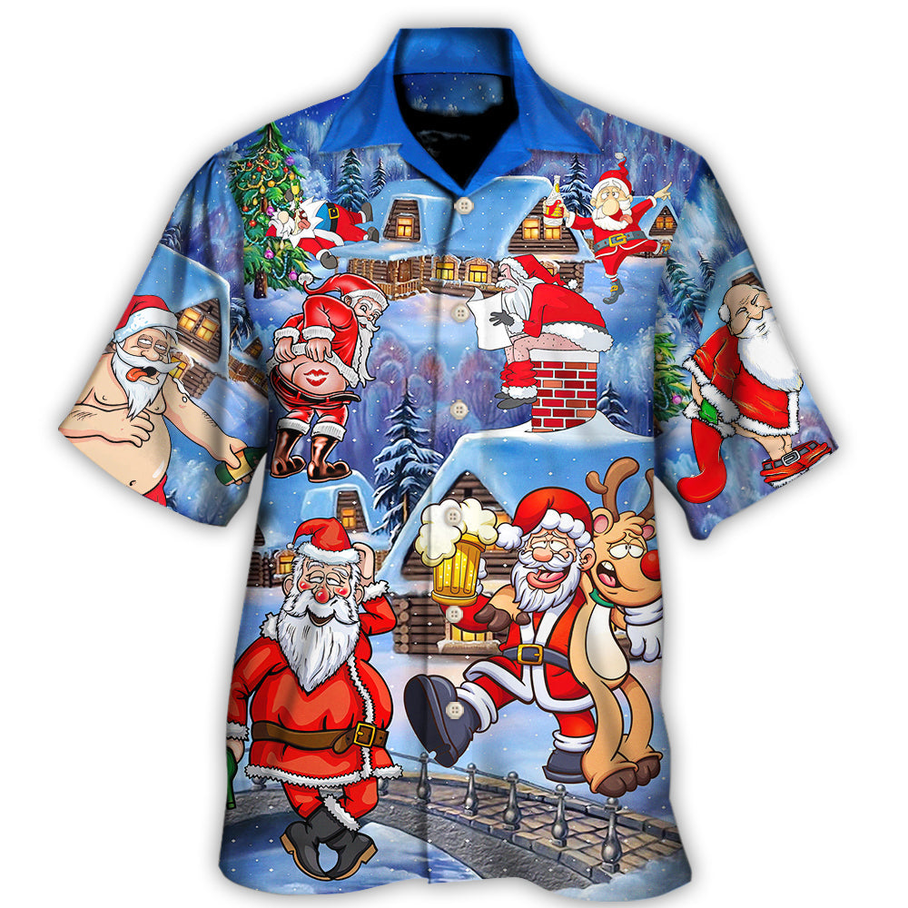 Hawaiian Shirt / Adults / S Christmas Santa Claus Drunk Beer Troll Happy Xmas - Hawaiian Shirt 